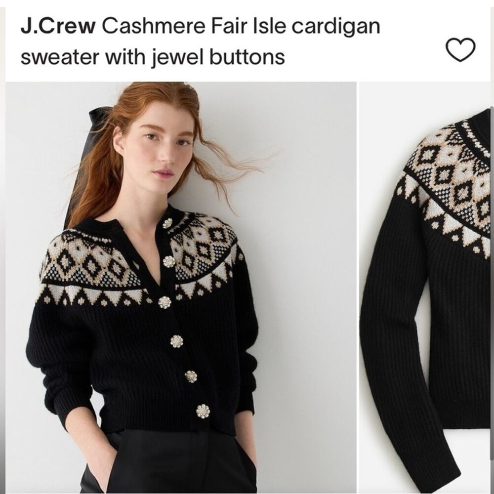 J.Crew fair isle cashmere cardigan rhinestone jewel buttons sweater size S - Picture 2 of 13